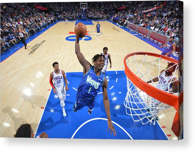 Anthony Edwards Acrylic Print featuring the photograph Minnesota Timberwolves v Philadelphia 76ers by Jesse D. Garrabrant