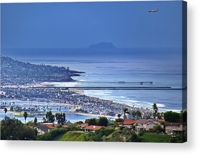 Aerial Acrylic Print featuring the photograph Mission to Ocean Beach Pier to Mexico's Coronado Island by Russ Harris