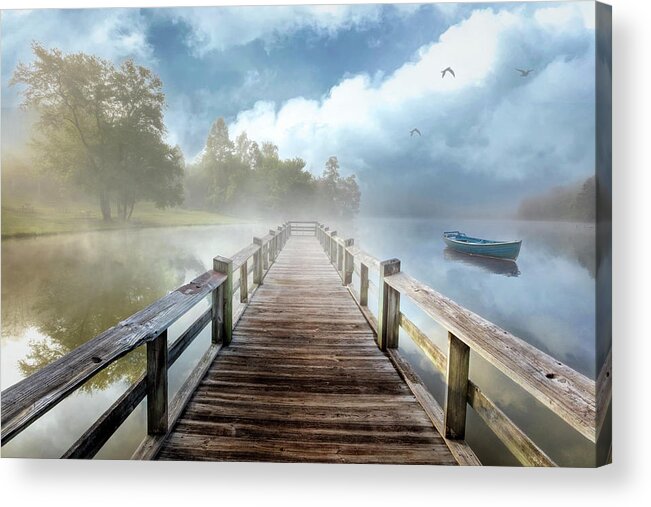 Birds Acrylic Print featuring the photograph Mists over the Wooden Dock by Debra and Dave Vanderlaan