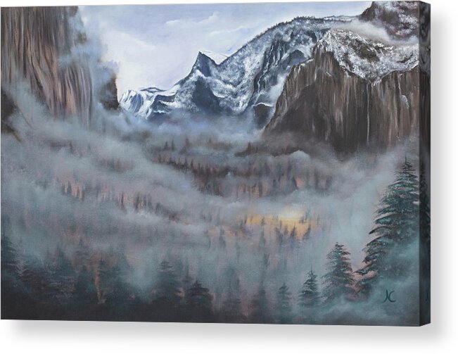 Yosemite Acrylic Print featuring the painting Misty Vale by Neslihan Ergul Colley