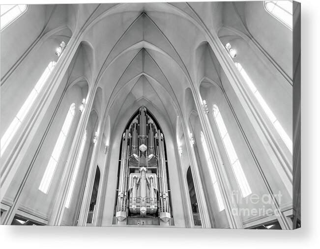 Reykjavik Acrylic Print featuring the photograph Modern lutheran church in Reykjavik, Iceland by Delphimages Photo Creations