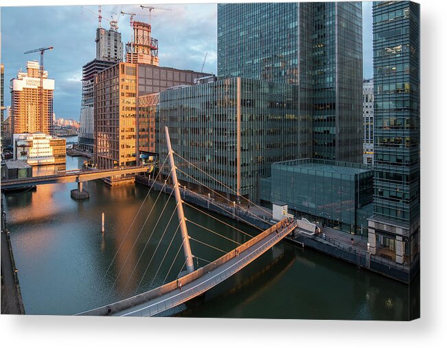 Canary Wharf Acrylic Print featuring the photograph Modern office building in the Canary Wharf financial centre in the evening. London united kingdom by Michalakis Ppalis