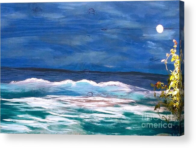 Ocean Acrylic Print featuring the painting Moon lit Sea by James and Donna Daugherty