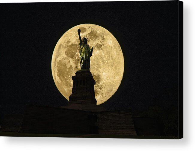 Statue Of Liberty Acrylic Print featuring the photograph Moon Lit Statue of Liberty by Montez Kerr