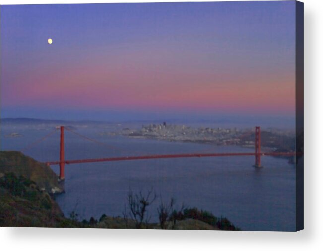 The Buena Vista Acrylic Print featuring the photograph Moon Over The Golden Gate by Tom Singleton