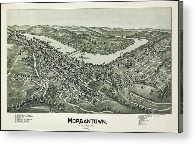 Morgantown Acrylic Print featuring the photograph Morgantown West Virginia Vintage Map Birds Eye View 1897 by Carol Japp