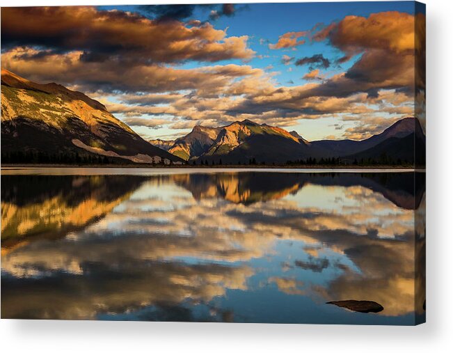 Beautiful Lake Reflection Acrylic Print featuring the photograph Morning Mountain Reflections Canada by Dan Sproul