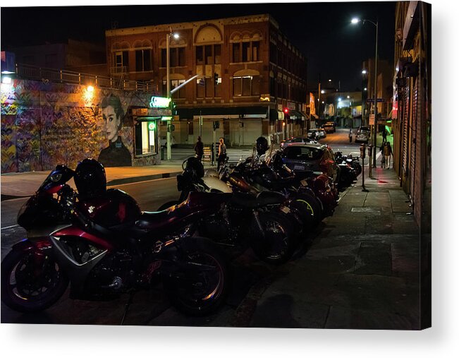 Motorcycle Club At Night Acrylic Print featuring the photograph Motorcycle Club - Fine Art Photography by Mark Stout