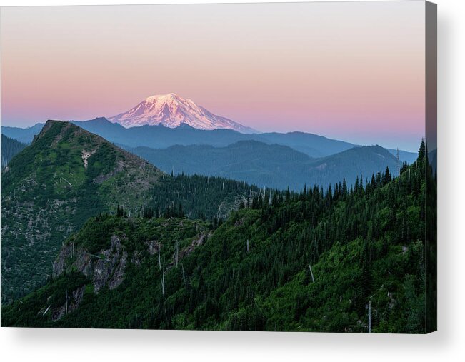 Outdoor; Hiking; Sunset; Boundary Trail; Mt St. Helens; Mountains; Mount Adams; Volcano; Blast Zone; Twilight; Pnw; Washington Beauty Acrylic Print featuring the digital art Mount Adams from Boundary Trail by Michael Lee