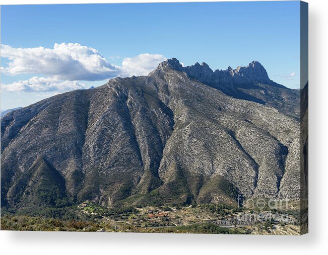 Mountain Landscape Acrylic Print featuring the photograph Sierra de Bernia mountain ridge and clouds by Adriana Mueller