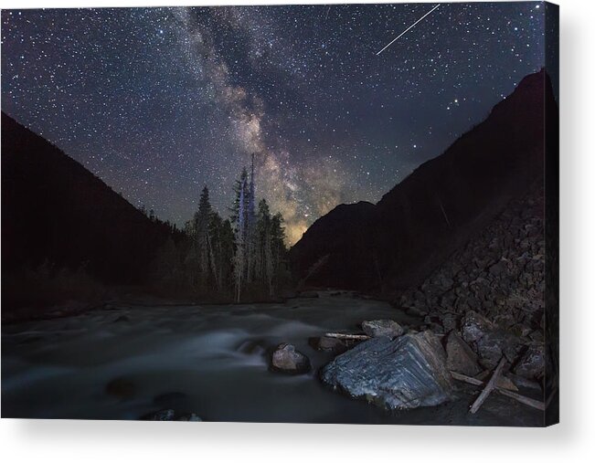 Awe Acrylic Print featuring the photograph Mountain river under the stars at night by Anton Petrus