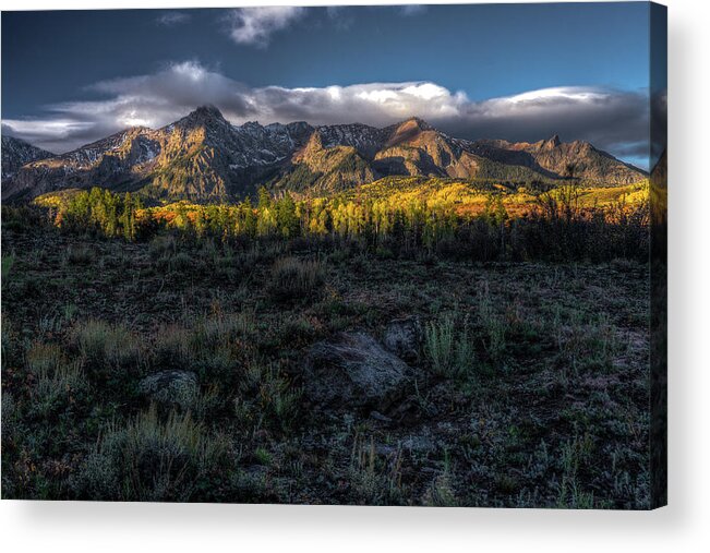 Clouds Acrylic Print featuring the photograph Mountains at Sunrise - 0381 by Jerry Owens