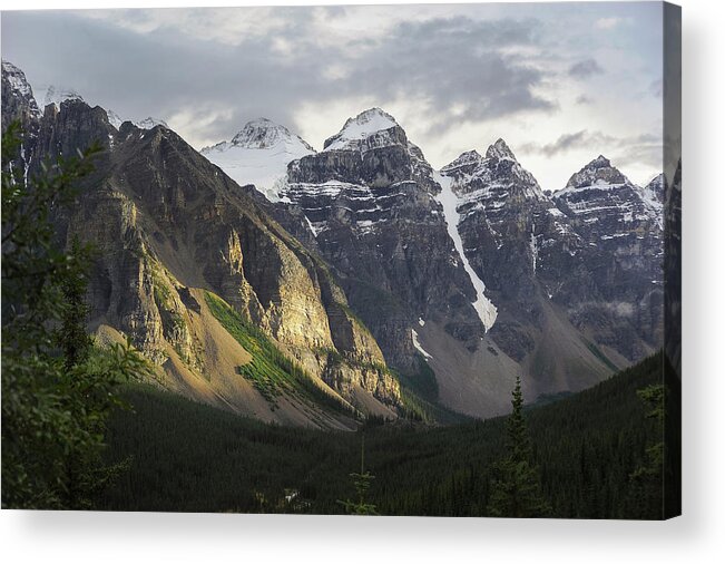 Scenic Acrylic Print featuring the photograph Mountains near Moraine Lake Alberta Canada by Mary Lee Dereske