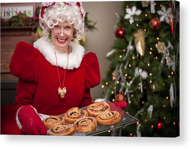Senior Women Acrylic Print featuring the photograph Ms. Claus With Cinnamon Rolls by Avid_creative