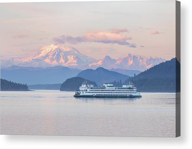 Mount Baker Acrylic Print featuring the photograph Mt. Baker Ferry Sunset by Michael Rauwolf