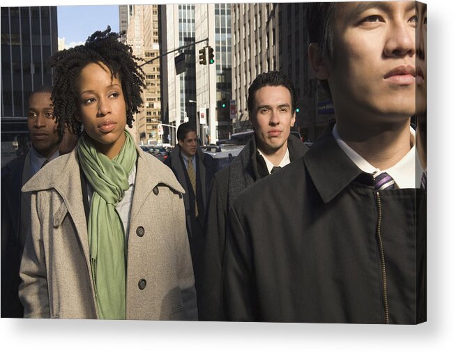 Working Acrylic Print featuring the photograph Multi-ethnic businesspeople in urban scene by PBNJ Productions