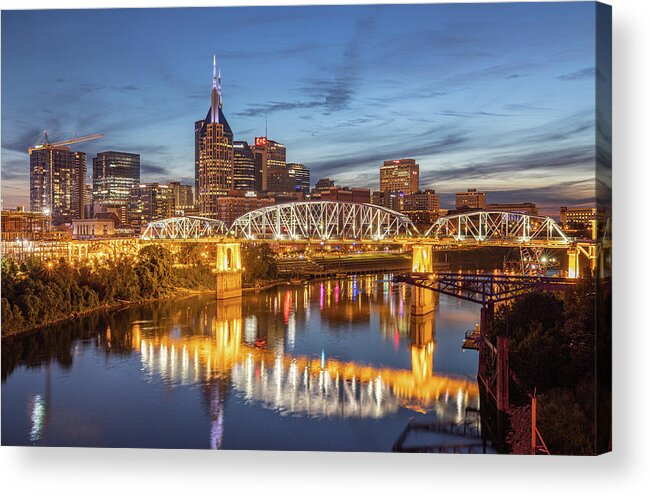 Nashville Acrylic Print featuring the photograph Nashville Tennessee Skyline Lights by Jordan Hill