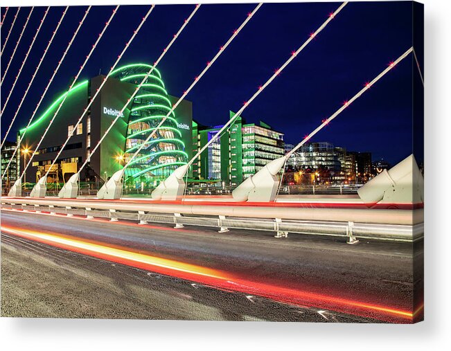 Dublin Acrylic Print featuring the photograph National Conference Centre by Night - Dublin by Barry O Carroll