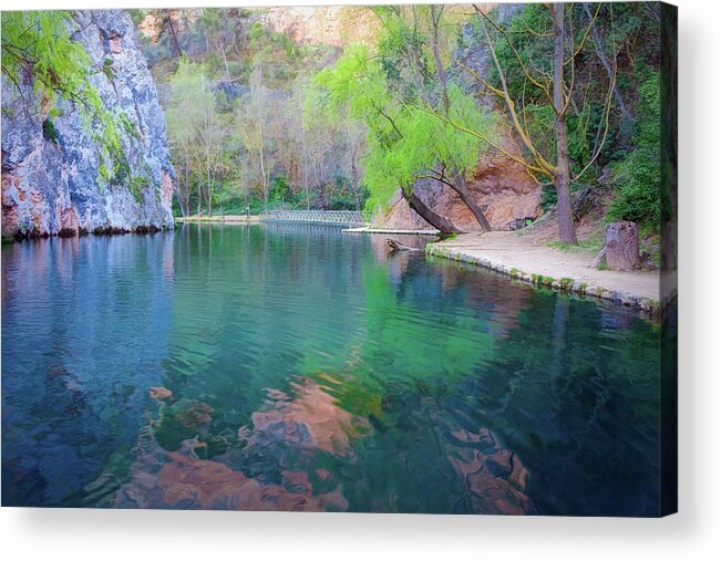 Canvas Acrylic Print featuring the photograph Natural park of the monastery of Piedra - Orton glow Edition - 1 by Jordi Carrio Jamila