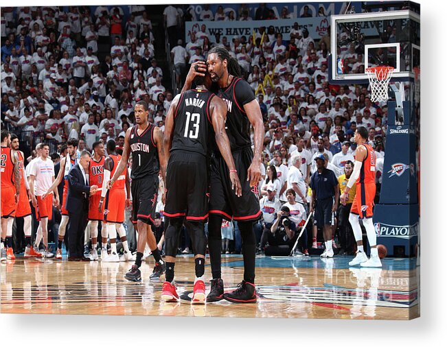 Playoffs Acrylic Print featuring the photograph Nene Hilario and James Harden by Nathaniel S. Butler