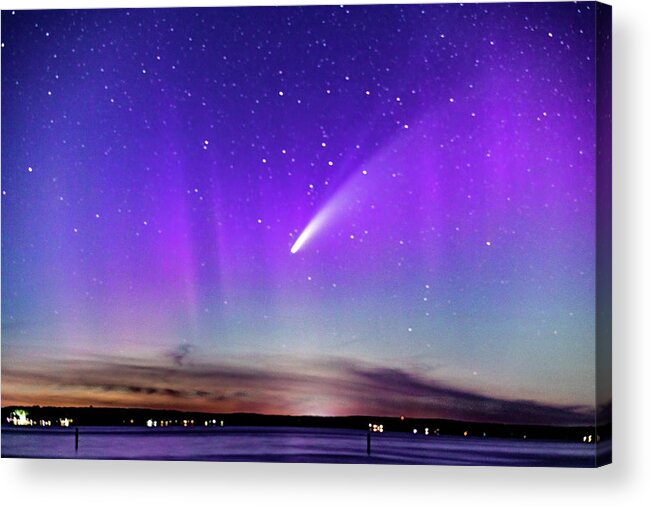 Neowise Comet Acrylic Print featuring the photograph NEOWISE COMET with a splash of Northern Lights by Joe Holley