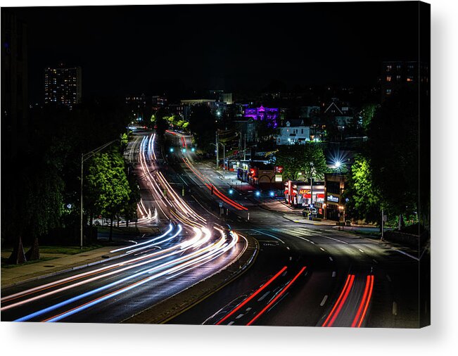 Getty Square Acrylic Print featuring the photograph Nepperhan at Night 1 by Kevin Suttlehan