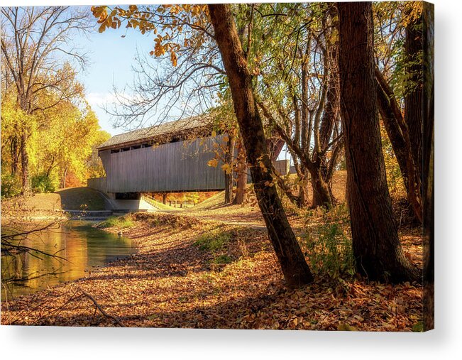 New Brownsville Covered Bridge Acrylic Print featuring the photograph New Brownsville Covered Bridge - Columbus, IN by Susan Rissi Tregoning