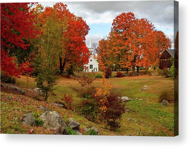 Hillsboro Church In Fall Colors Acrylic Print featuring the photograph New Hampshire church far afield in Autumn by Jeff Folger