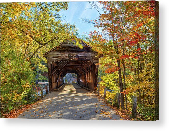 Albany Covered Bridge Acrylic Print featuring the photograph New Hampshire Fall Foliage at the Albany Covered Bridge by Juergen Roth