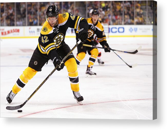 People Acrylic Print featuring the photograph New Jersey Devils v Boston Bruins by Maddie Meyer
