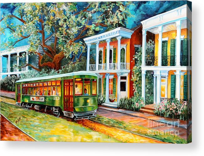 New Orleans Acrylic Print featuring the painting New Orleans Evening Streetcar by Diane Millsap