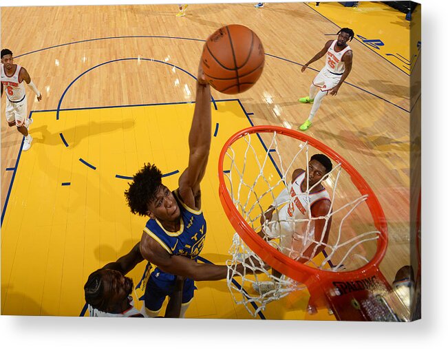 James Wiseman Acrylic Print featuring the photograph New York Knicks v Golden State Warriors by Noah Graham