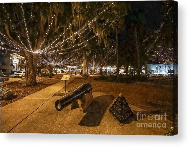 Florida Acrylic Print featuring the photograph Night street scene on St George Street in the downtown historic district in St Augustine, Florida US by William Kuta
