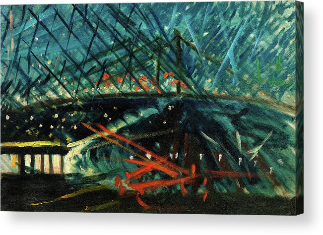 Joseph Stella Acrylic Print featuring the painting Night View of Brooklyn Bridge by Joseph Stella