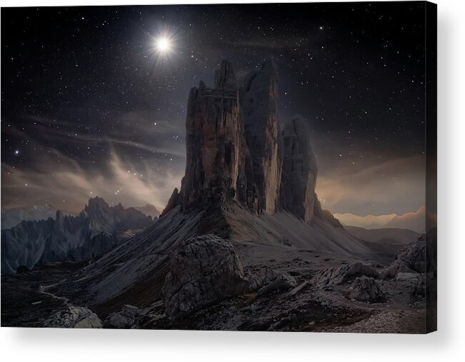 Night Acrylic Print featuring the photograph Nightfall At Drei Zinnen by Steve Berkley