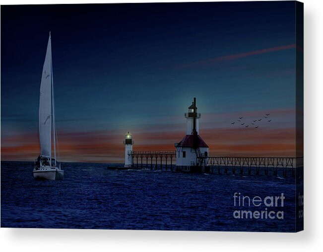 Michigan Acrylic Print featuring the photograph Nighttime For St. Joseph Lighthouse by Ed Taylor