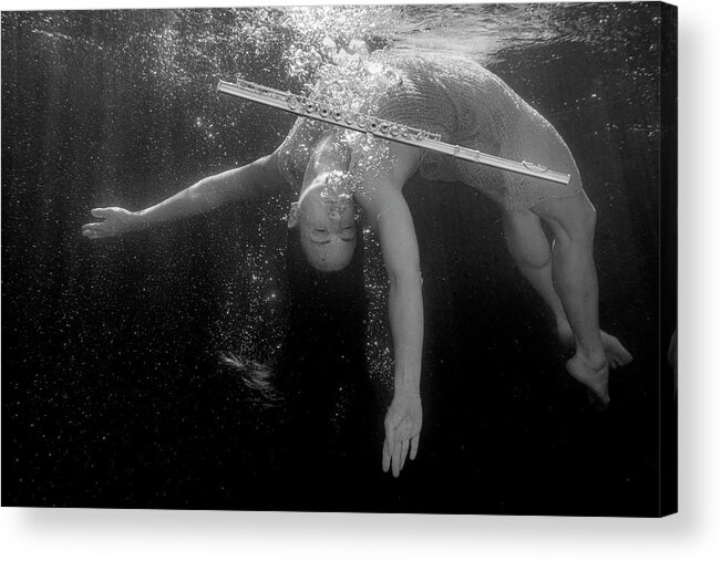 Flute Acrylic Print featuring the photograph Nina in pool with flute 239 by Dan Friend