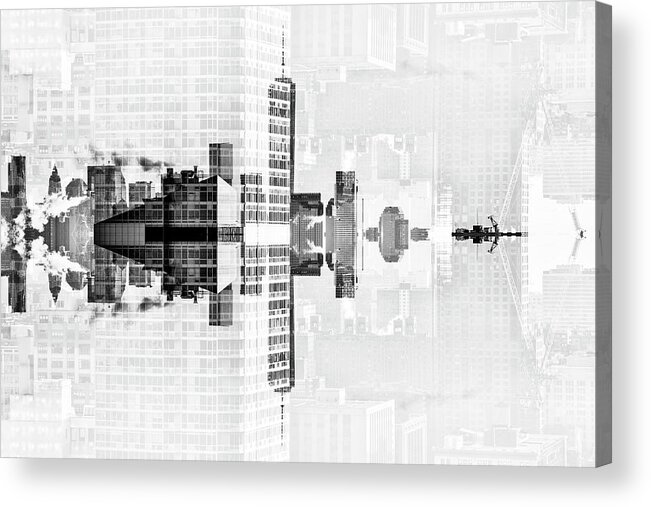 Nyc Acrylic Print featuring the digital art NYC Reflection - Skyscrapers BW Sunset by Philippe HUGONNARD