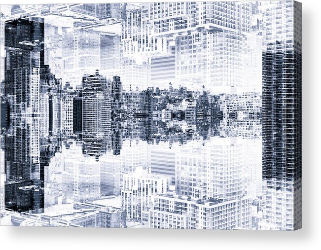 Nyc Acrylic Print featuring the digital art NYC Reflection - The Paleblue Skyline by Philippe HUGONNARD