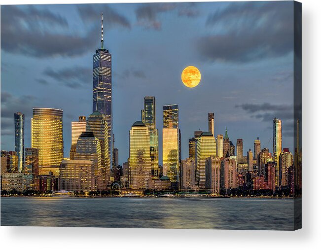 Nyc Skyline Acrylic Print featuring the photograph NYC Skyline Moon by Susan Candelario