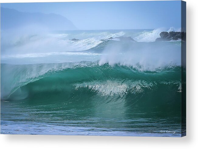 Reid Callaway North Shore Wave Images Acrylic Print featuring the photograph Oahu HI Inside The Waimea Bay Barrel North Shore Winter Storms Seascape Art by Reid Callaway