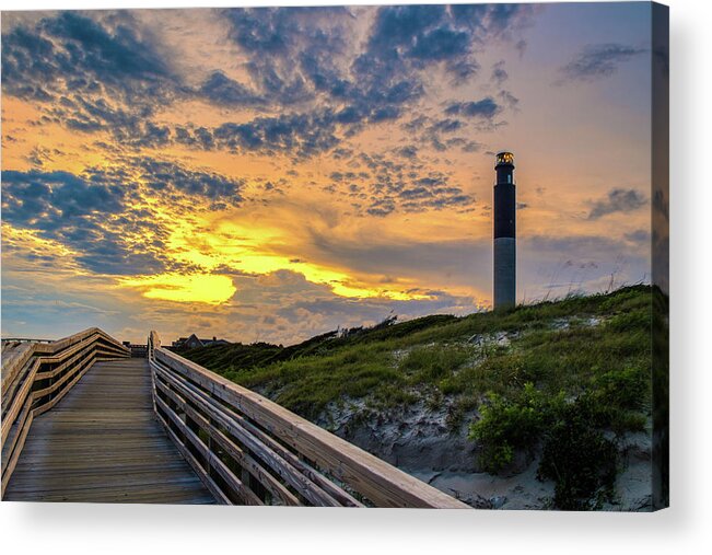 Oak Island Acrylic Print featuring the photograph Oak Island Lighthouse Sunset by Nick Noble