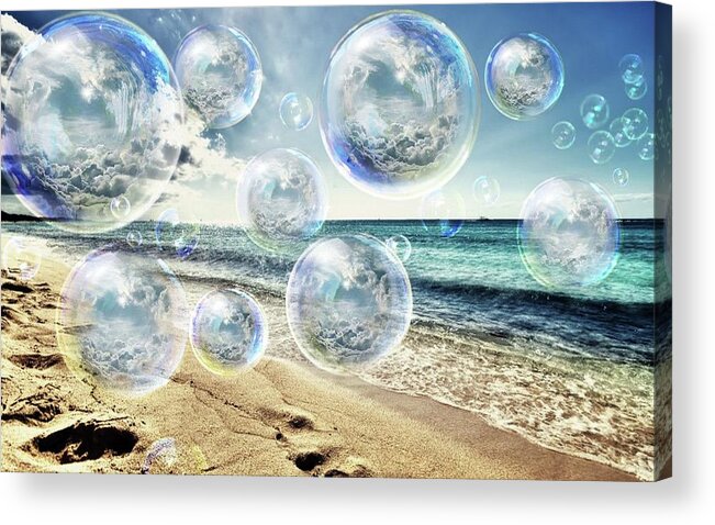 Bubbles Acrylic Print featuring the mixed media Ocean Pop Bubble Dreams by Teresa Trotter