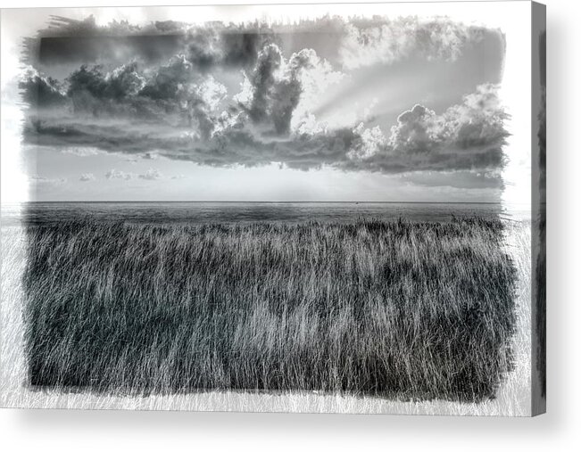 Clouds Acrylic Print featuring the photograph Ocean View along the Coast in a Bordered Black and White by Debra and Dave Vanderlaan