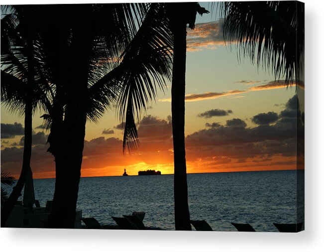 Sunset Acrylic Print featuring the photograph Oil Barge at Sunset by Segura Shaw Photography