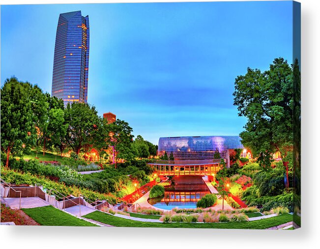 Oklahoma City Acrylic Print featuring the photograph Oklahoma City Myriad Botanical Gardens and Skyline by Gregory Ballos