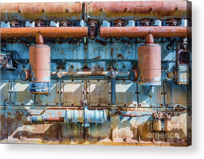 Engine Acrylic Print featuring the photograph Old and rusty Atlas Imperial diesel engine at Independence Mine by Lyl Dil Creations