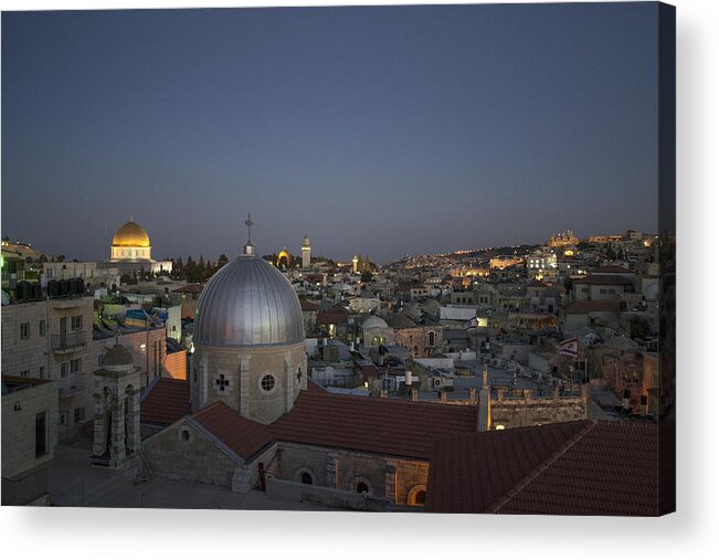 Dome Of The Rock Acrylic Print featuring the photograph Old city of Jerusalem - Dome of the Rock at night by Antonio Ciufo