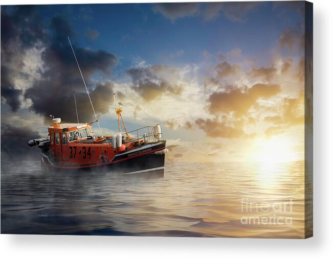 Norfolk Acrylic Print featuring the photograph Old lifeboat at sea in Norfolk by Simon Bratt