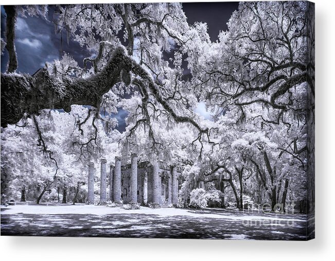 Beaufort Acrylic Print featuring the photograph Old Sheldon Church in Infrared by Charles Hite